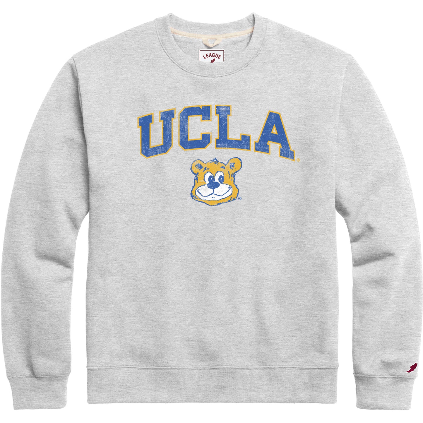 Men's League Collegiate Wear  Heather Gray UCLA Bruins  Distressed Arch Over Logo Lightweight Essential Fleece Pullover Sweatshirt