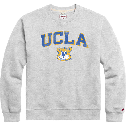 Men's League Collegiate Wear  Heather Gray UCLA Bruins  Distressed Arch Over Logo Lightweight Essential Fleece Pullover Sweatshirt