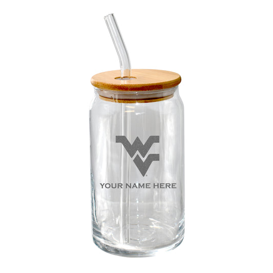 The Memory Company  West Virginia Mountaineers Etched 16oz. Personalized Glass Tumbler