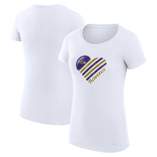 Women's G-III 4Her by Carl Banks White Baltimore Ravens Heart Graphic Fitted T-Shirt