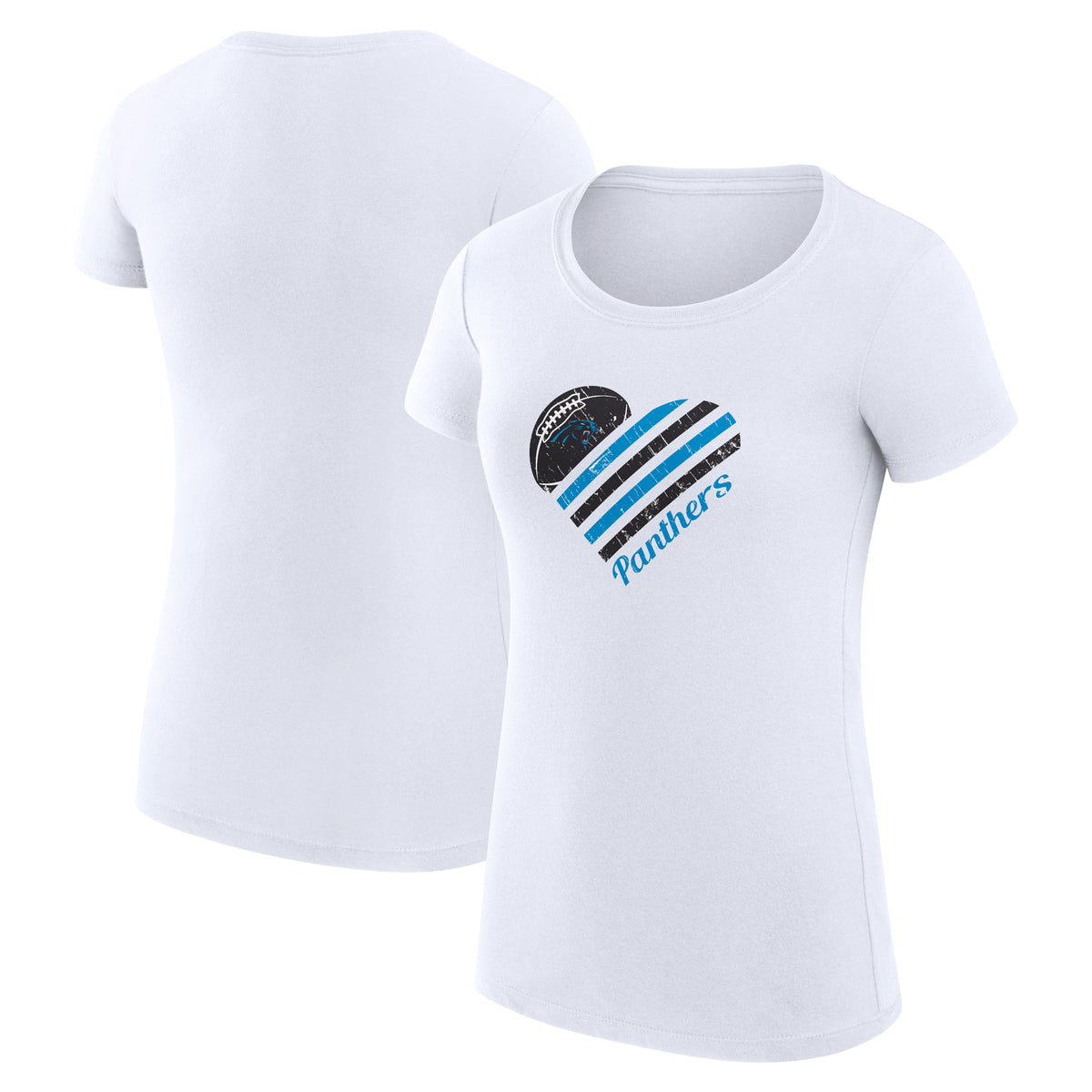 Women's G-III 4Her by Carl Banks White Carolina Panthers Heart Graphic Fitted T-Shirt