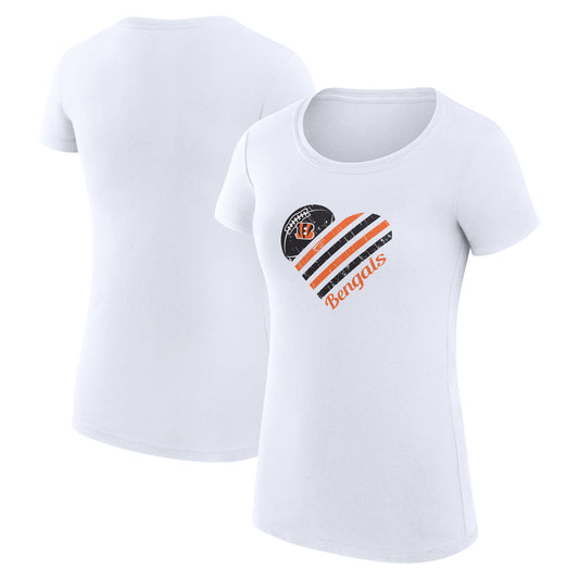 Women's G-III 4Her by Carl Banks White Cincinnati Bengals Heart Graphic Fitted T-Shirt