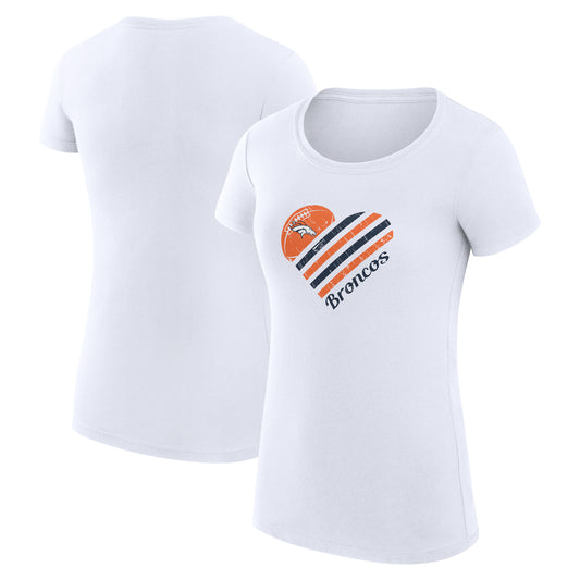 Women's G-III 4Her by Carl Banks White Denver Broncos Heart Graphic Fitted T-Shirt