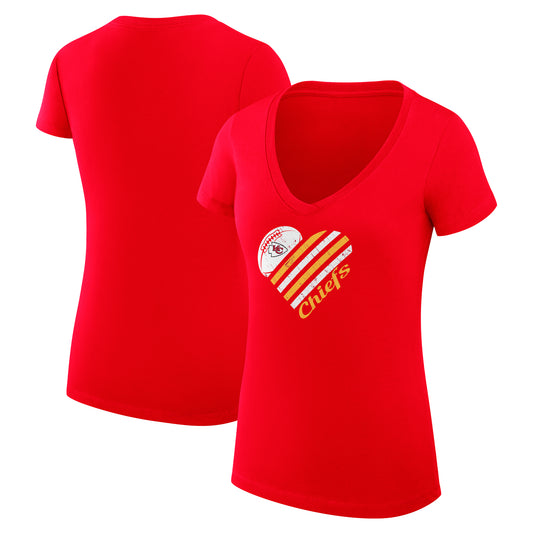 Women's G-III 4Her by Carl Banks Red Kansas City Chiefs Heart Graphic V-Neck Fitted T-Shirt