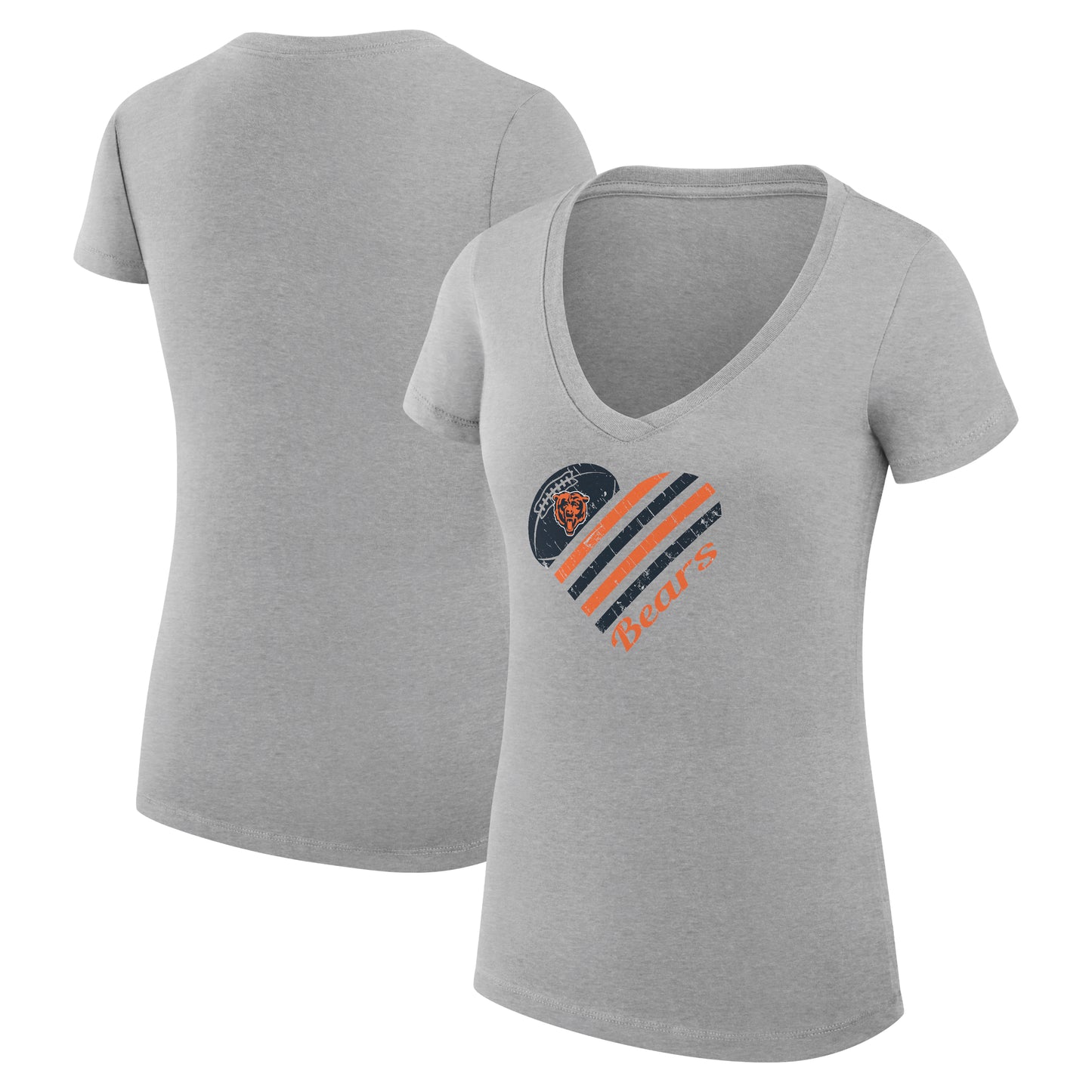 Women's G-III 4Her by Carl Banks Heather Gray Chicago Bears Heart Graphic V-Neck Fitted T-Shirt