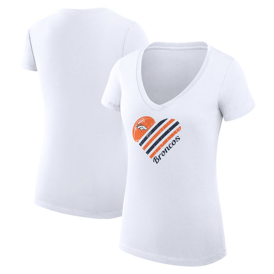 Women's G-III 4Her by Carl Banks White Denver Broncos Heart Graphic V-Neck Fitted T-Shirt