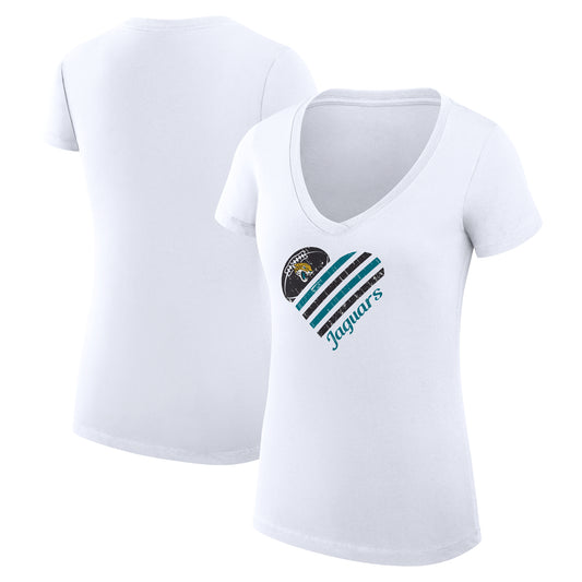 Women's G-III 4Her by Carl Banks White Jacksonville Jaguars Heart Graphic V-Neck Fitted T-Shirt