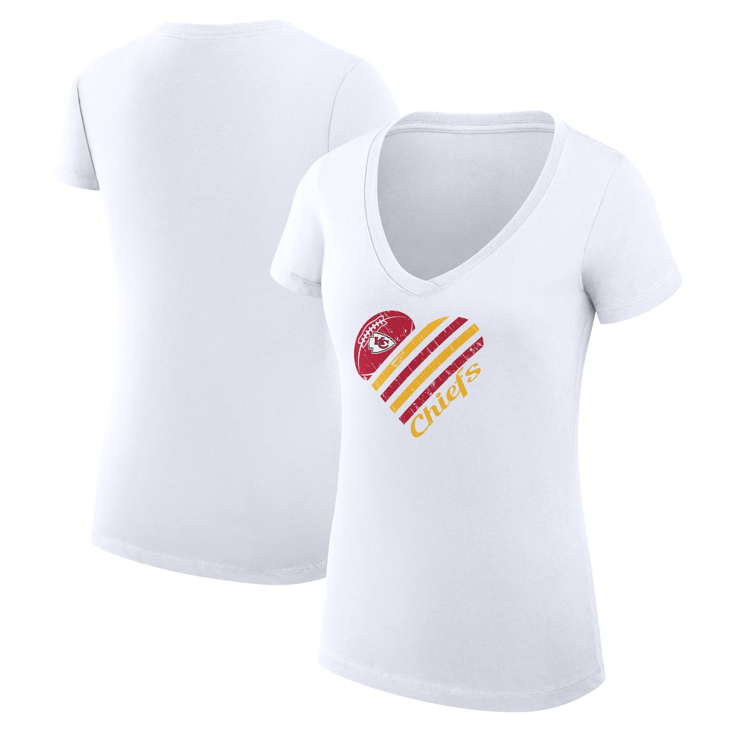 Women's G-III 4Her by Carl Banks White Kansas City Chiefs Heart Graphic V-Neck Fitted T-Shirt