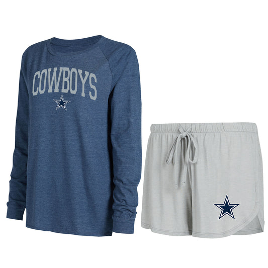 Women's Concepts Sport Gray/Navy Dallas Cowboys Raglan Long Sleeve T-Shirt & Shorts Lounge Set