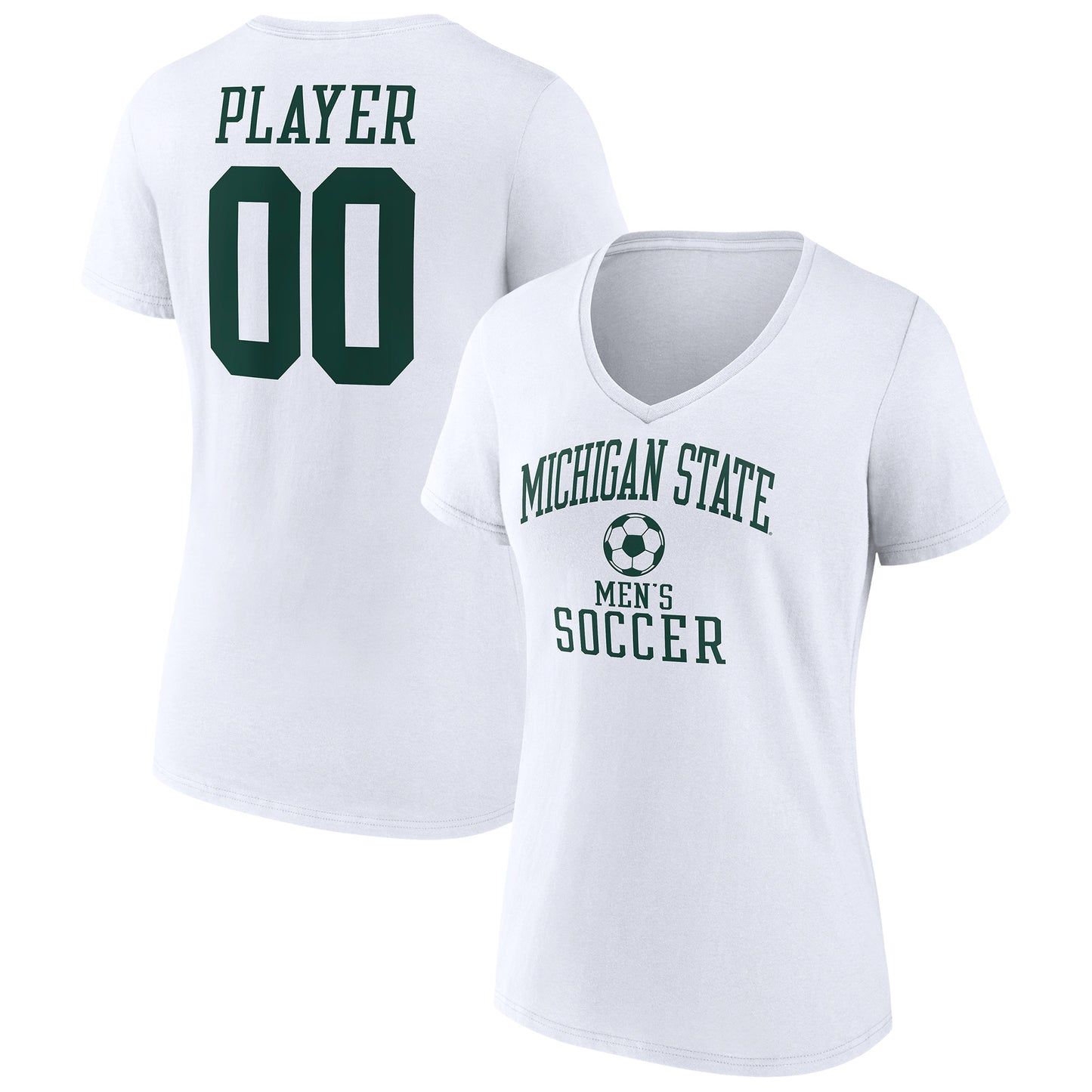 Women's  White Michigan State Spartans Men's Soccer Pick-A-Player NIL Gameday Tradition V-Neck T-Shirt