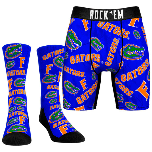 Men's Rock Em Socks  Florida Gators All-Over Underwear and Crew Socks Combo Pack