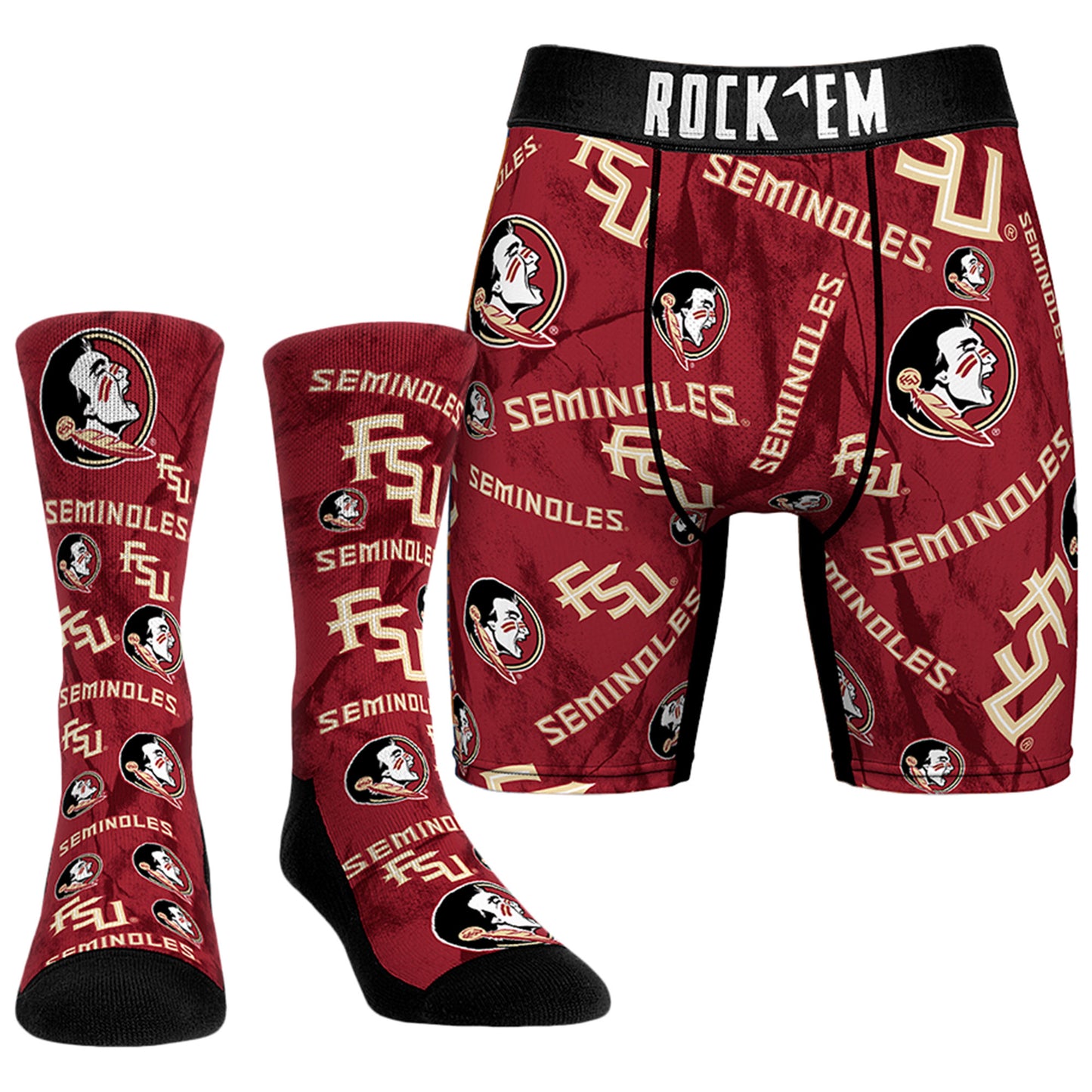 Men's Rock Em Socks  Florida State Seminoles All-Over Underwear and Crew Socks Combo Pack