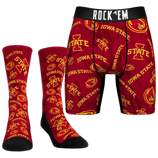 Men's Rock Em Socks  Iowa State Cyclones All-Over Underwear and Crew Socks Combo Pack