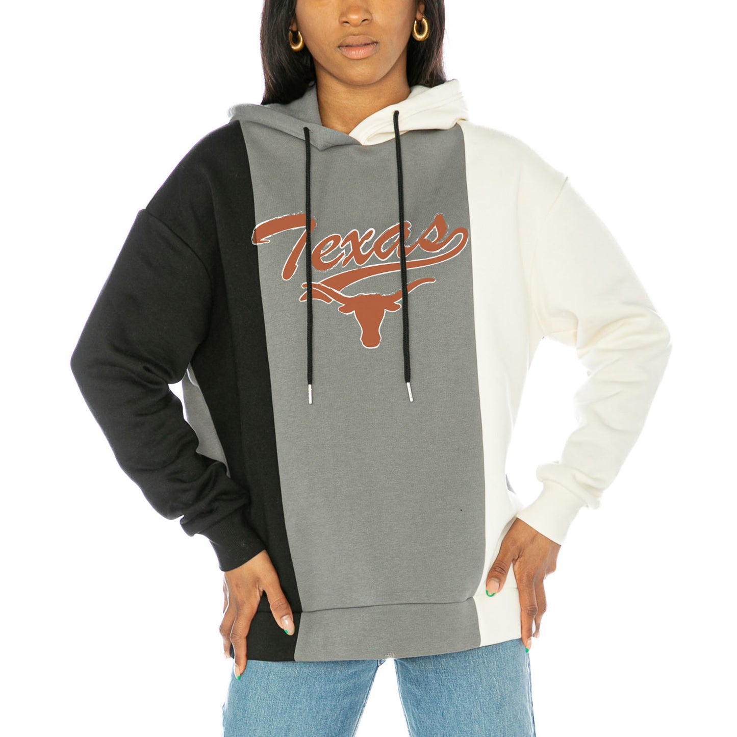 Women's Gameday Couture  Black/White Texas Longhorns Go All In Tri-Color Pullover Hoodie