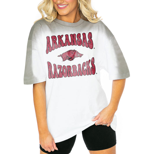 Women's Gameday Couture  White/Gray Arkansas Razorbacks Campus Glory Colorwave Oversized T-Shirt
