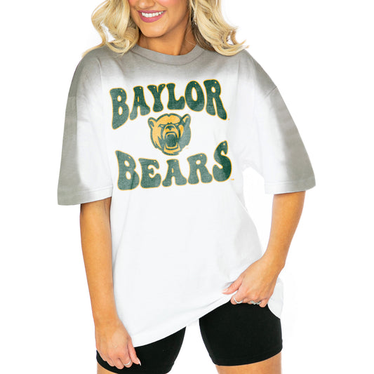 Women's Gameday Couture  White/Gray Baylor Bears Campus Glory Colorwave Oversized T-Shirt