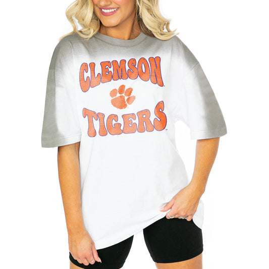 Women's Gameday Couture  White/Gray Clemson Tigers Campus Glory Colorwave Oversized T-Shirt