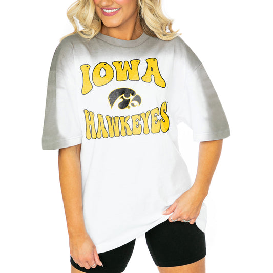 Women's Gameday Couture  White/Gray Iowa Hawkeyes Campus Glory Colorwave Oversized T-Shirt