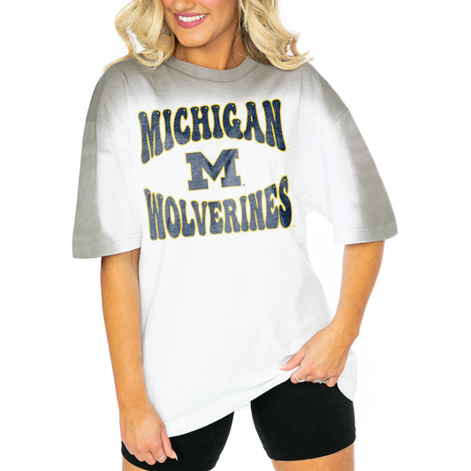 Women's Gameday Couture  White/Gray Michigan Wolverines Campus Glory Colorwave Oversized T-Shirt