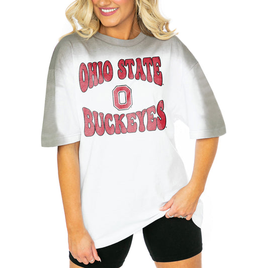 Women's Gameday Couture  White/Gray Ohio State Buckeyes Campus Glory Colorwave Oversized T-Shirt