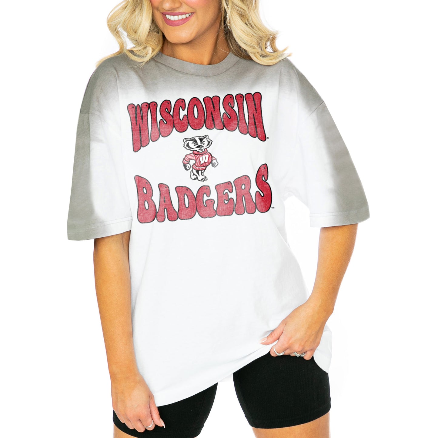 Women's Gameday Couture  White/Gray Wisconsin Badgers Campus Glory Colorwave Oversized T-Shirt