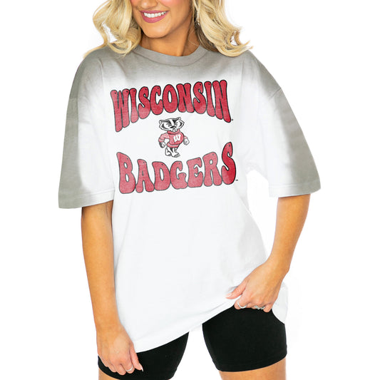 Women's Gameday Couture  White/Gray Wisconsin Badgers Campus Glory Colorwave Oversized T-Shirt