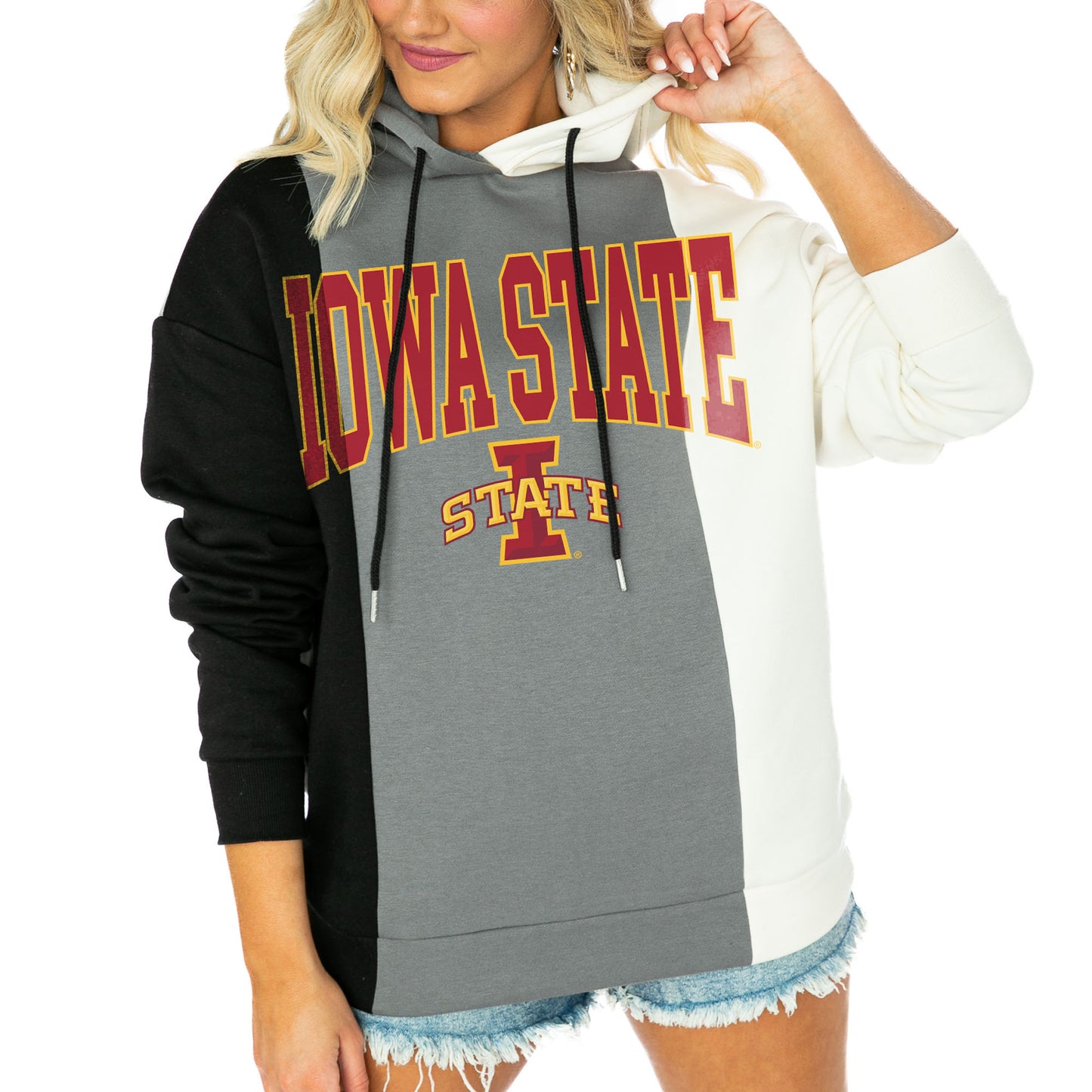 Women's Gameday Couture  Black/White Iowa State Cyclones Victory Tri-Color Pullover Hoodie