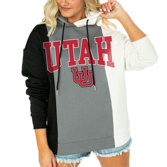 Women's Gameday Couture  Black/White Utah Utes Victory Tri-Color Pullover Hoodie