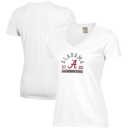 Women's  White Alabama Crimson Tide Arch Logo Comfort Wash V-Neck T-Shirt