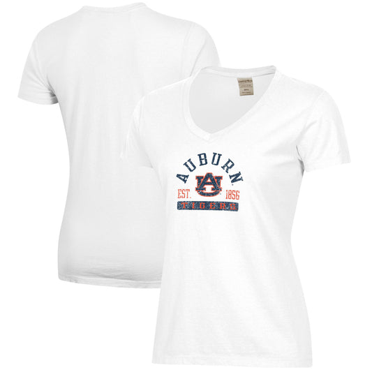 Women's  White Auburn Tigers Arch Logo Comfort Wash V-Neck T-Shirt