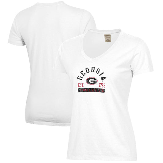 Women's  White Georgia Bulldogs Arch Logo Comfort Wash V-Neck T-Shirt