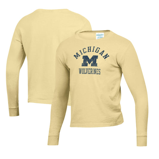 Youth  Maize Michigan Wolverines Mascot Comfort Wash Long Sleeve T-Shirt