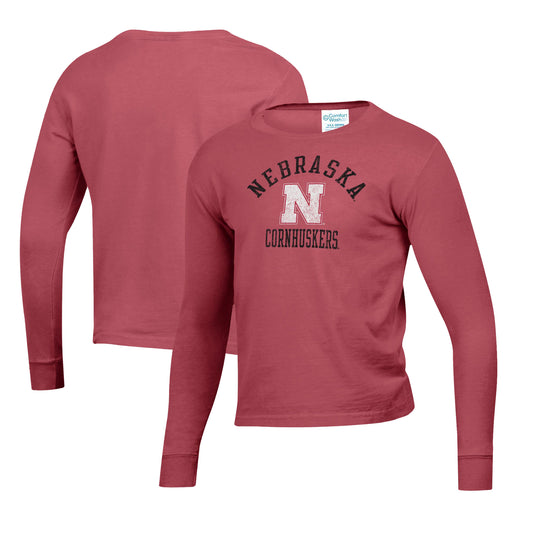 Youth  Scarlet Nebraska Huskers Mascot Comfort Wash Long Sleeve T-Shirt