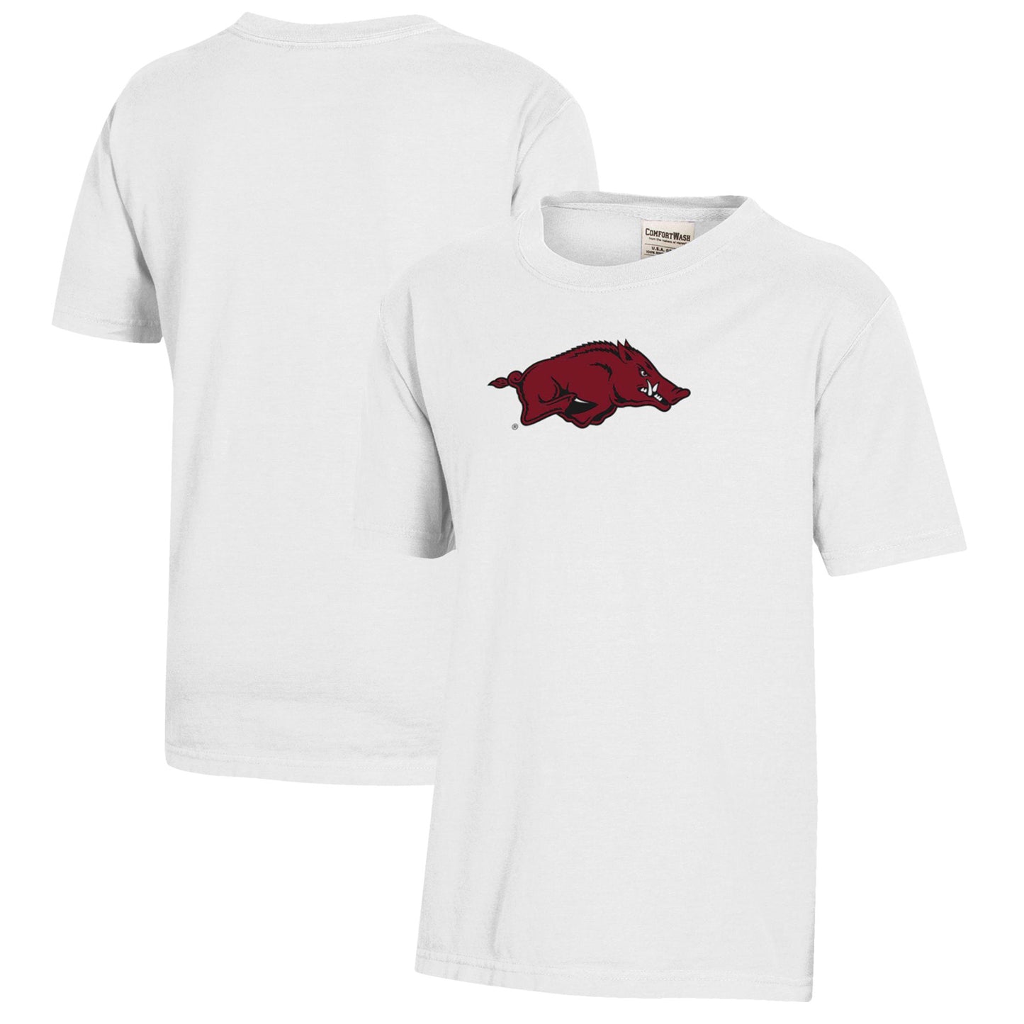 Youth  White Arkansas Razorbacks Logo Comfort Wash T-Shirt