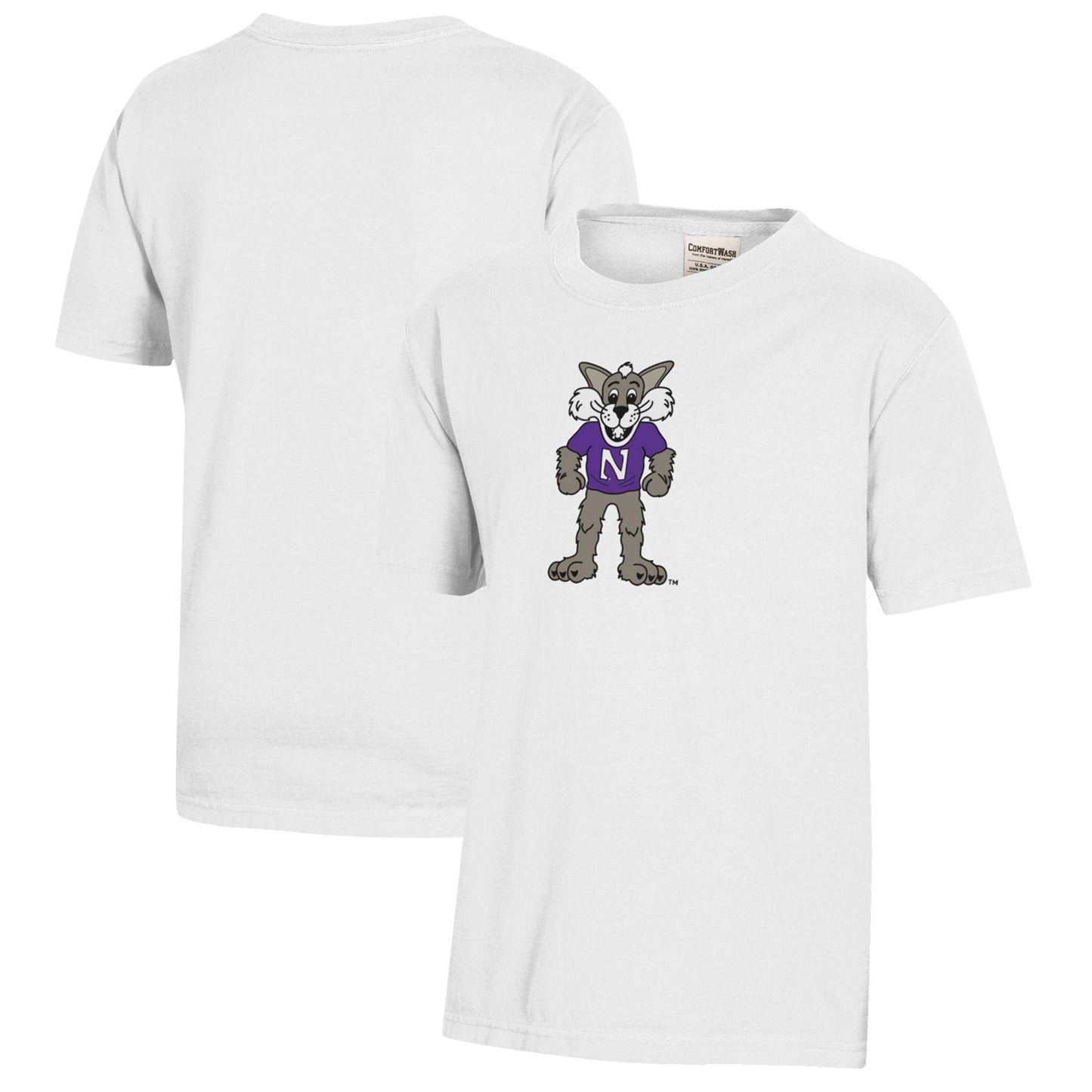 Youth  White Northwestern Wildcats Logo Comfort Wash T-Shirt