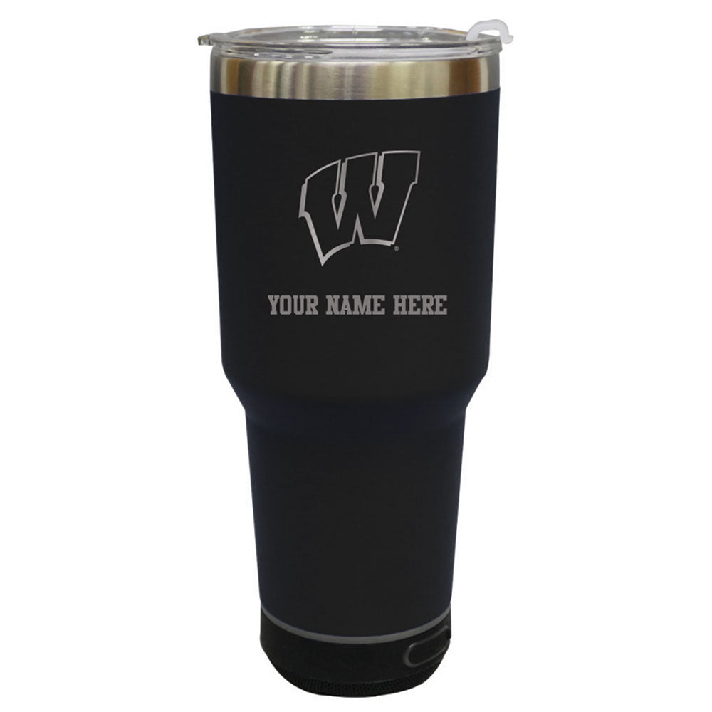 The Memory Company  Wisconsin Badgers Personalized 30oz. Stainless Steel Bluetooth Tumbler