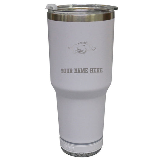 The Memory Company  White Arkansas Razorbacks Personalized 30oz. Stainless Steel Bluetooth Tumbler