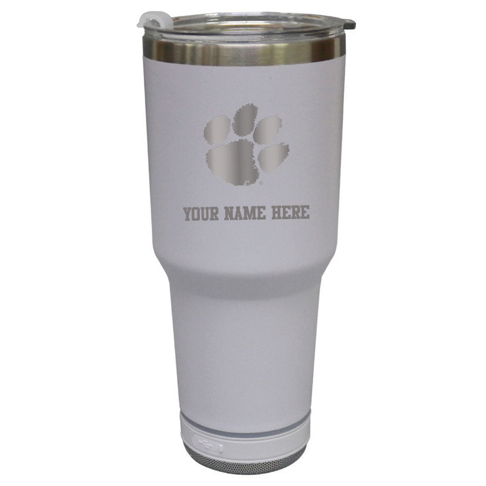 The Memory Company  White Clemson Tigers Personalized 30oz. Stainless Steel Bluetooth Tumbler