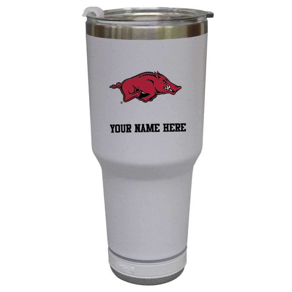 The Memory Company  White Arkansas Razorbacks Personalized 30oz. Stainless Steel Bluetooth Tumbler