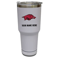 The Memory Company  White Arkansas Razorbacks Personalized 30oz. Stainless Steel Bluetooth Tumbler