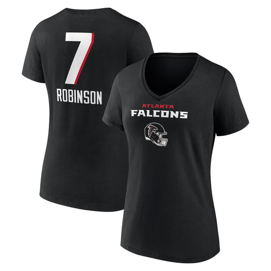 Women's Bijan Robinson Black Atlanta Falcons Team Wordmark Name & Number V-Neck T-Shirt