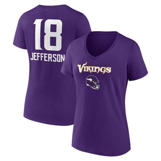 Women's Justin Jefferson Purple Minnesota Vikings Team Wordmark Name & Number V-Neck T-Shirt