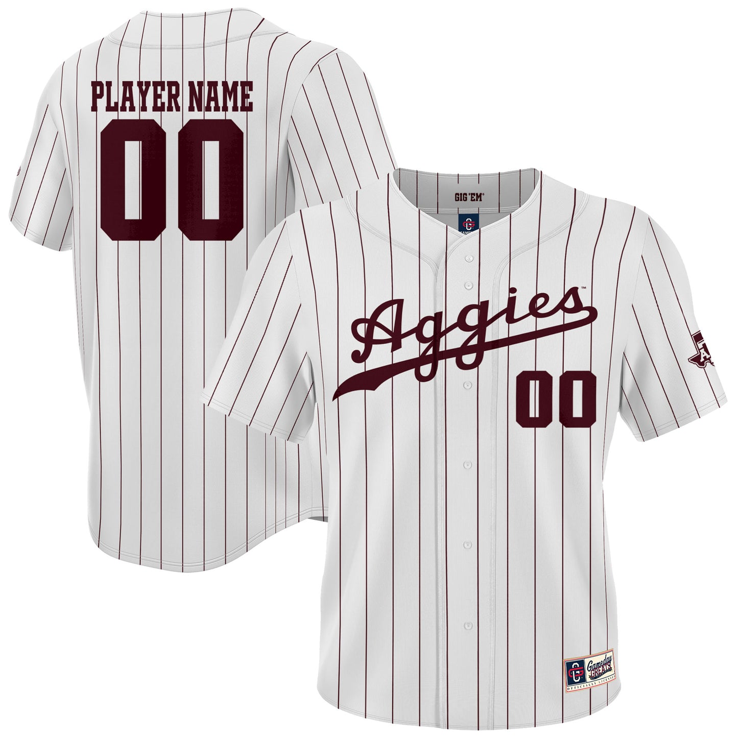 Youth GameDay Greats White Texas A&M Aggies NIL Pick-A-Player Lightweight Baseball Jersey