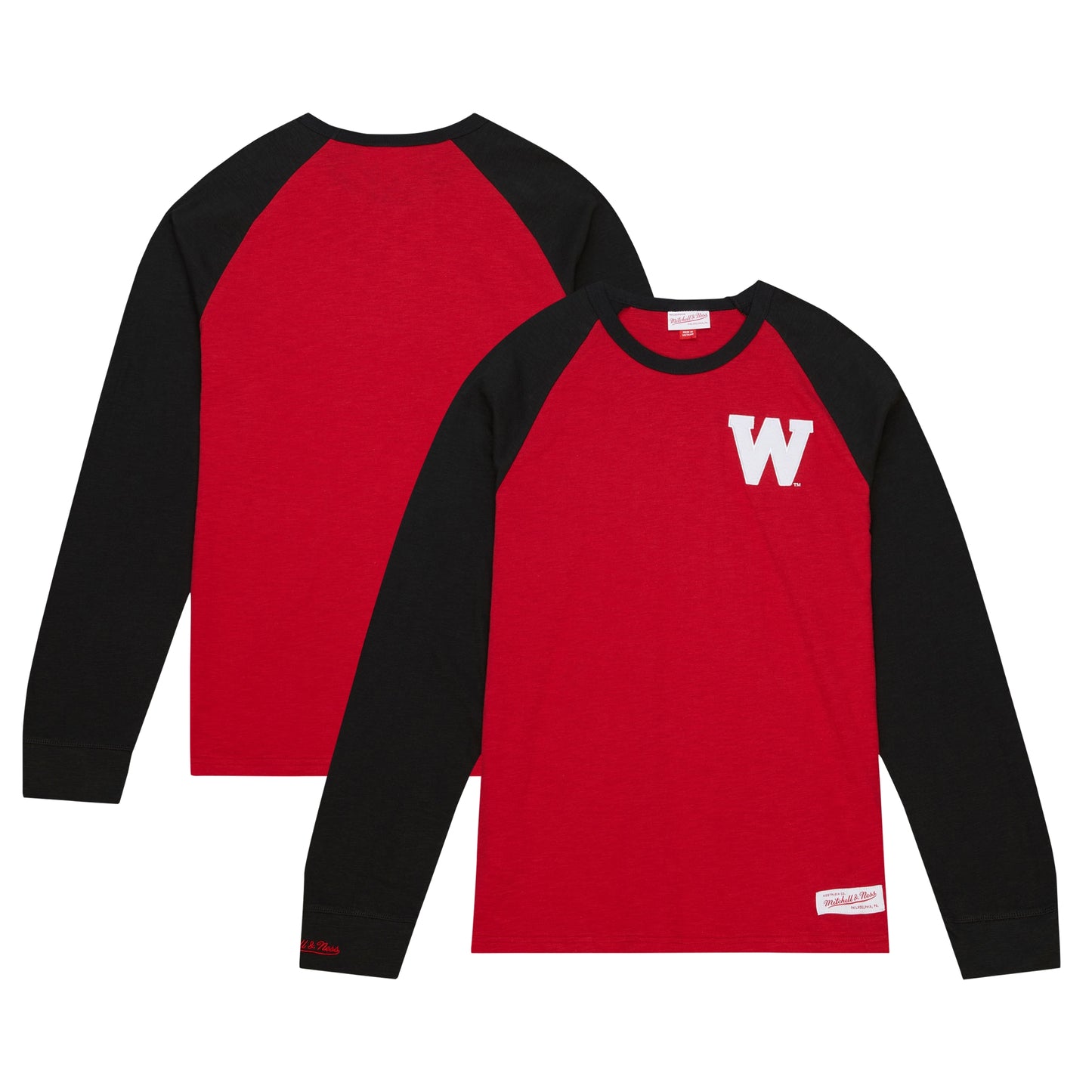 Men's Mitchell & Ness Red Wisconsin Badgers Legendary Slub Raglan Long Sleeve T-Shirt