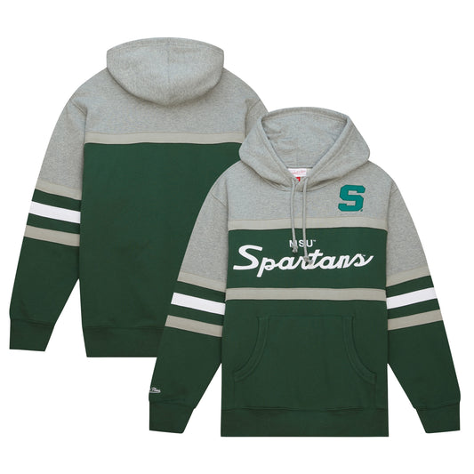 Men's Mitchell & Ness Green Michigan State Spartans Head Coach Pullover Hoodie