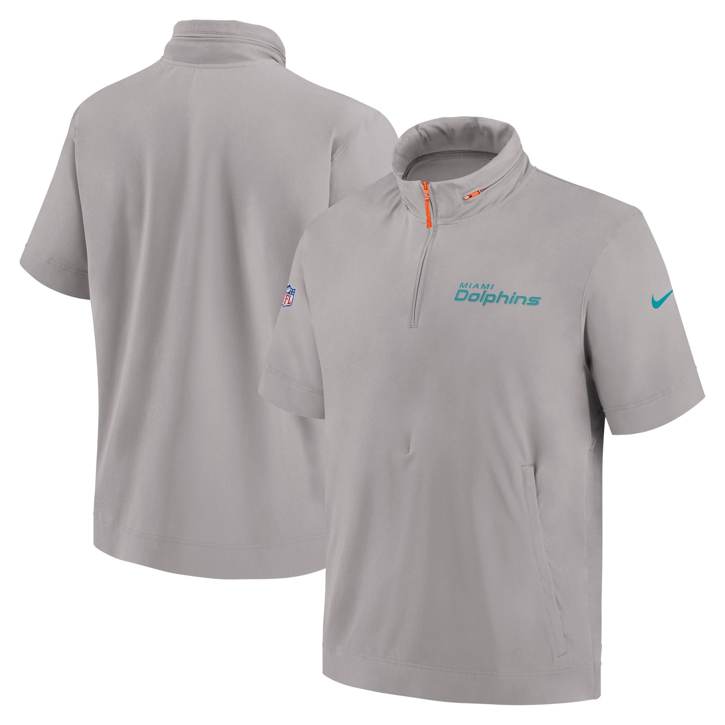 Men's Nike Gray Miami Dolphins 2024 Sideline Coach Short Sleeve Half-Zip Hoodie Jacket