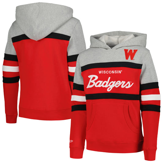 Youth Mitchell & Ness  Red Wisconsin Badgers Head Coach Hoodie