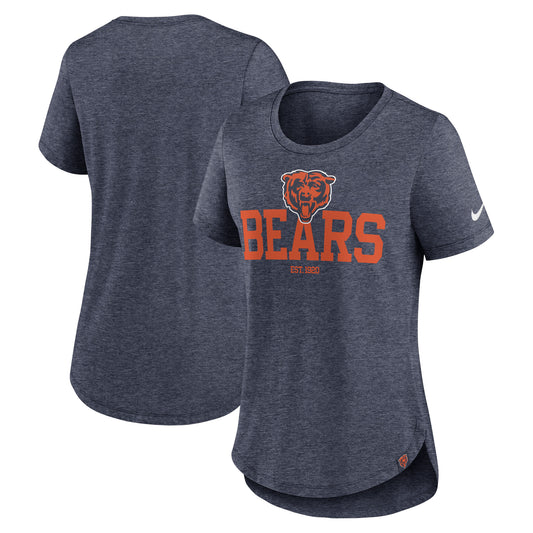 Women's Nike Heather Navy Chicago Bears Fashion Tri-Blend T-Shirt