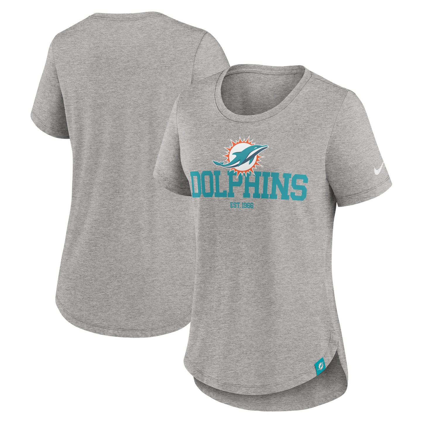 Women's Nike Heather Gray Miami Dolphins Fashion Tri-Blend T-Shirt