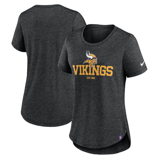 Women's Nike Heather Black Minnesota Vikings Fashion Tri-Blend T-Shirt